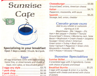View Sunrise Cafe Menu